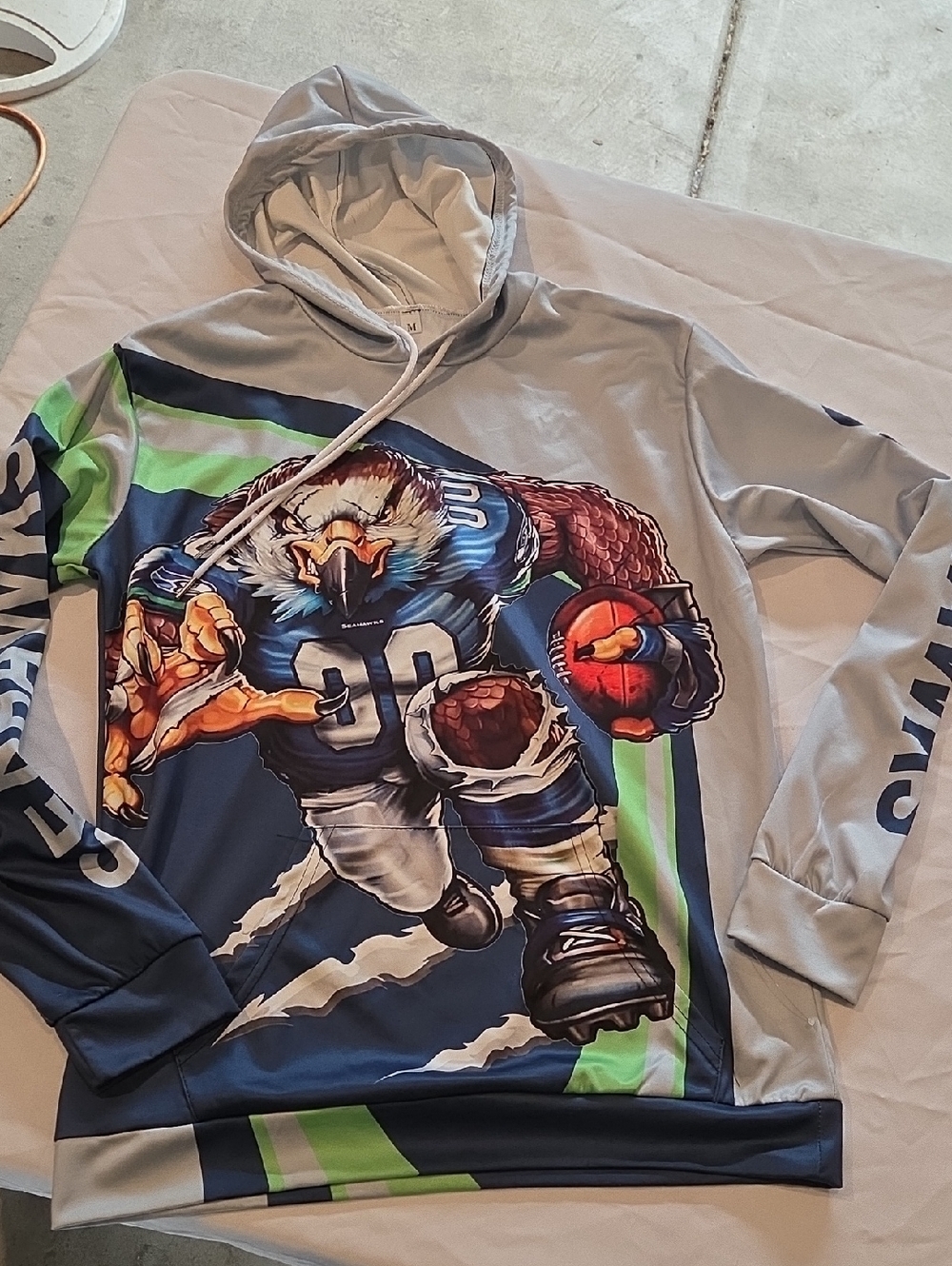 Men's Grey Pullover Hoodie with Graphic Eagle Football Print